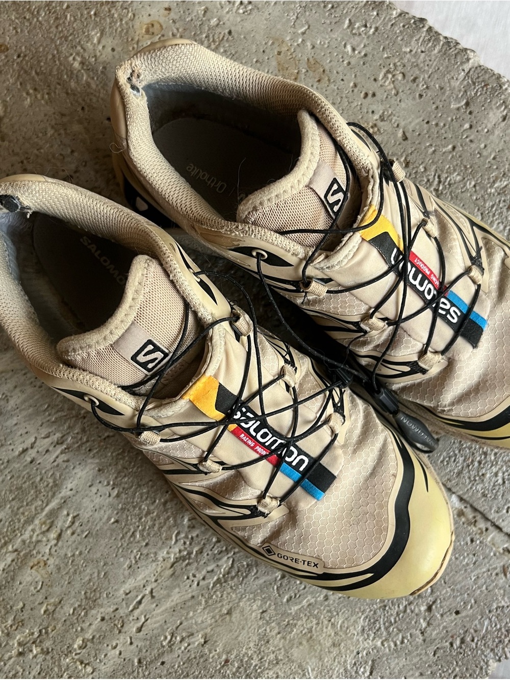 Salomon Beige Trail Running Shoes with Black and Tan Accents